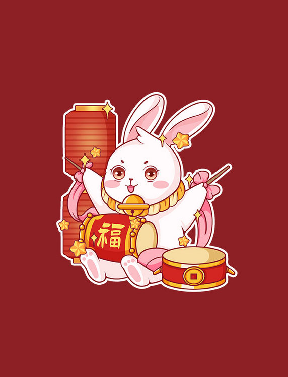 兔年新春新年卡通兔子萌兔成语祝福福兔贺岁