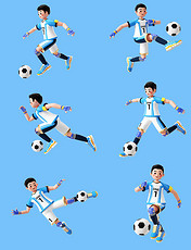 世界杯足球杯3D卡通人物运动员球员踢足球形象