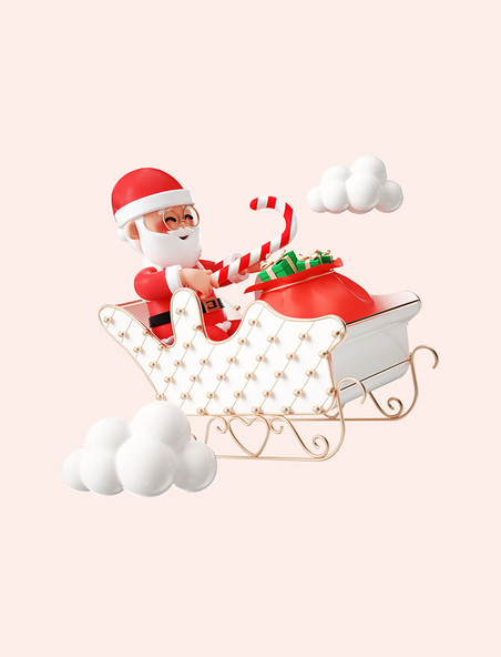 圣诞圣诞节3D立体卡通圣诞老人坐马车送礼物形象