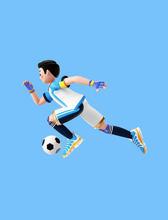 世界杯足球杯3D卡通人物运动员奔跑踢足球形象