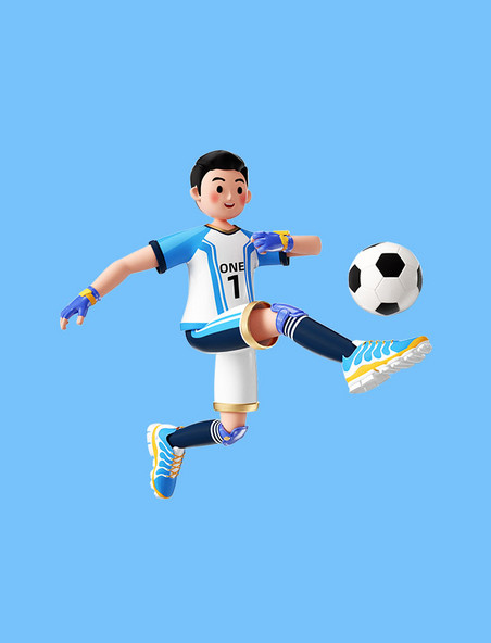 世界杯足球杯3D卡通人物运动员踢足球踢球形象