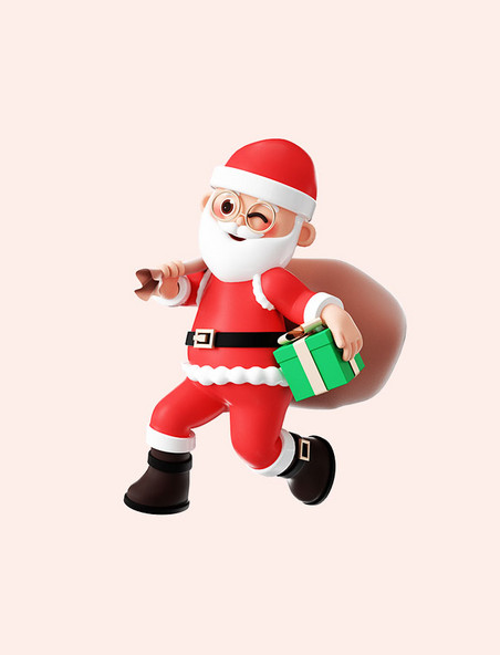 圣诞圣诞节3D立体圣诞老人送礼物侧面形象