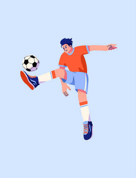 橙色扁平风踢足球的人物元素世界杯体育竞技比赛