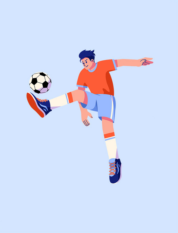 橙色扁平风踢足球的人物元素世界杯体育竞技比赛