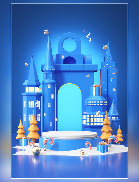圣诞圣诞节城堡3D背景展台