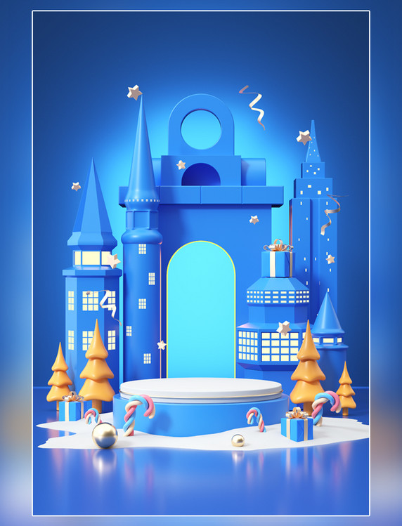 圣诞圣诞节城堡3D背景展台