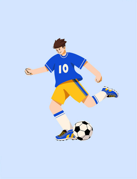 蓝色黄色扁平风踢足球的人物元素世界杯体育竞技比赛
