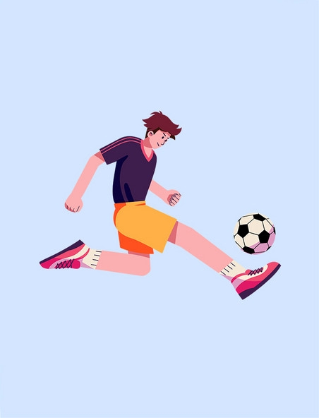 深色扁平风踢足球的人物元素世界杯体育竞技比赛