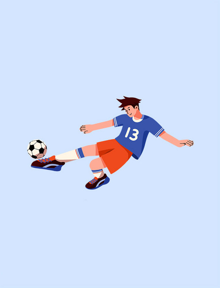 蓝色橙色扁平风踢足球的人物元素世界杯体育竞技比赛