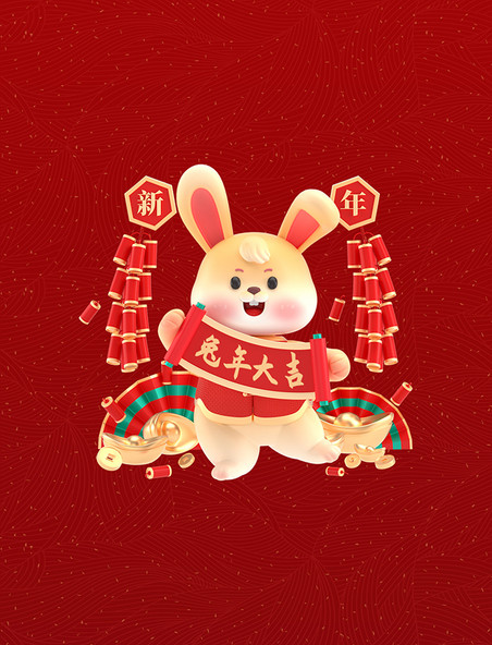 3Dc4d卡通新年兔年春节新春兔子场景兔年大吉拜年横幅