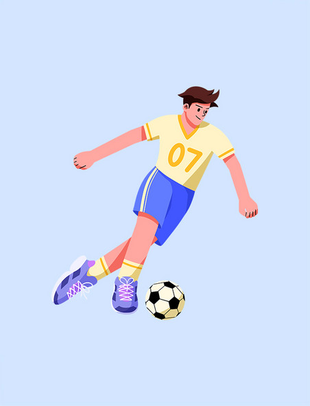 淡黄色扁平风踢足球的人物元素世界杯体育竞技比赛