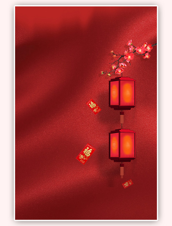新年节日灯笼梅花背景红色春节