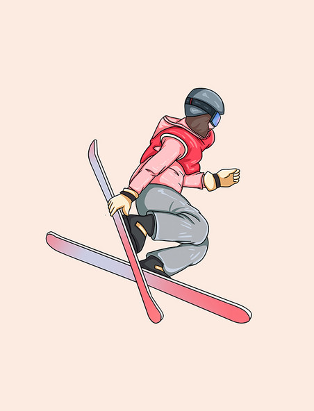手绘冬天运动滑雪的人物主题元素