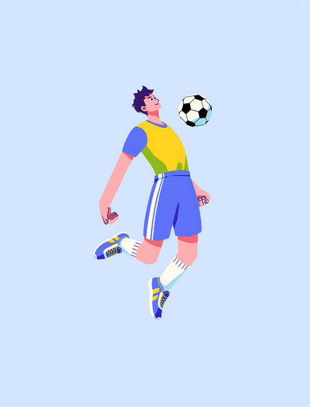 黄色蓝色扁平风踢足球的人物元素世界杯体育竞技比赛