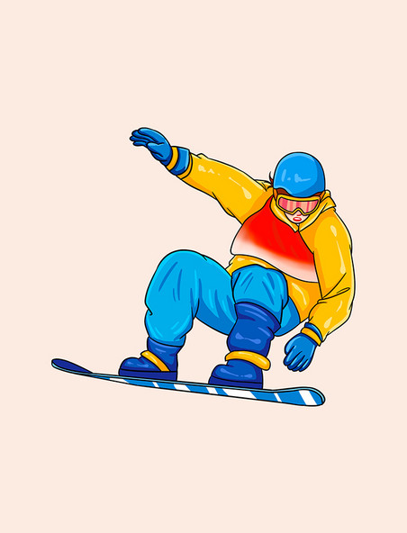 手绘冬天运动滑雪的人物半蹲姿势主题元素