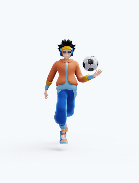 3D踢足球向前奔跑潮流男孩男士男人