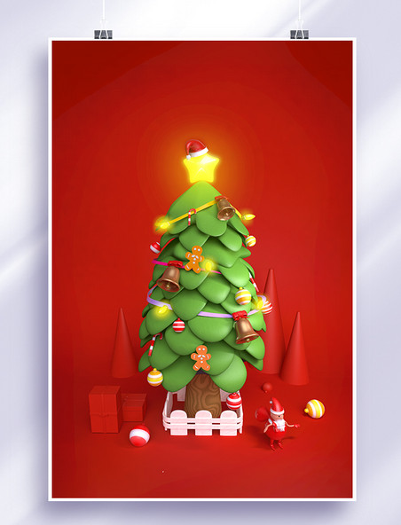 C4D圣诞节圣诞树海报