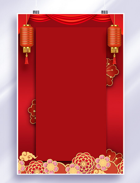 春节新春新年边框红色中国风新年海报背景