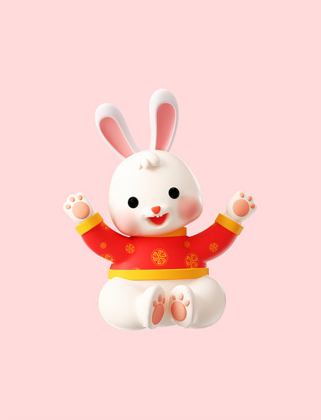 C4D新年3D卡通可爱兔子形象春节新年兔年