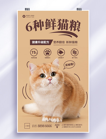 棕色宠物猫粮宠物店促销宣传海报