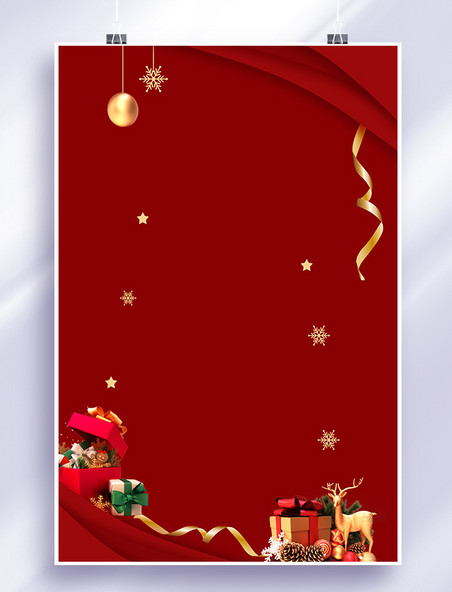圣诞快乐礼物礼盒红色背景