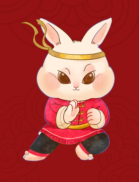 兔年新春新年春节卡通国潮功夫兔子打拳