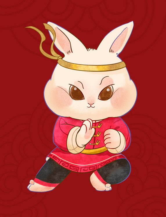 兔年新春新年春节卡通国潮功夫兔子打拳