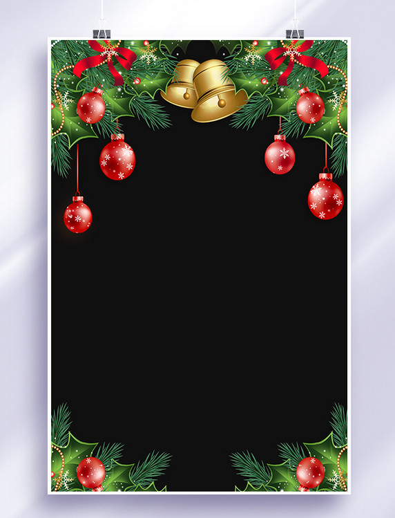 圣诞铃铛圣诞节装饰边框黑色背景
