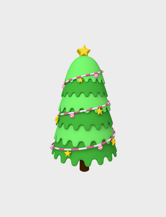 卡通圣诞节圣诞树c4d绿色3D立体