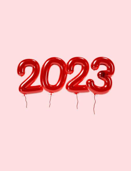 红色C4D立体没汽球2023字体艺术字