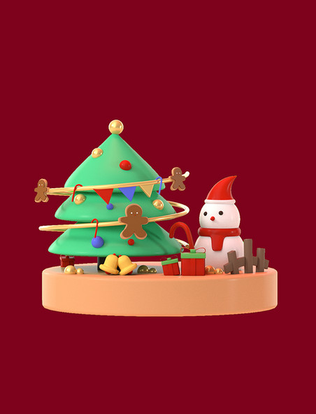 C4D圣诞老人与场景圣诞树礼物盒姜饼糖3D元素