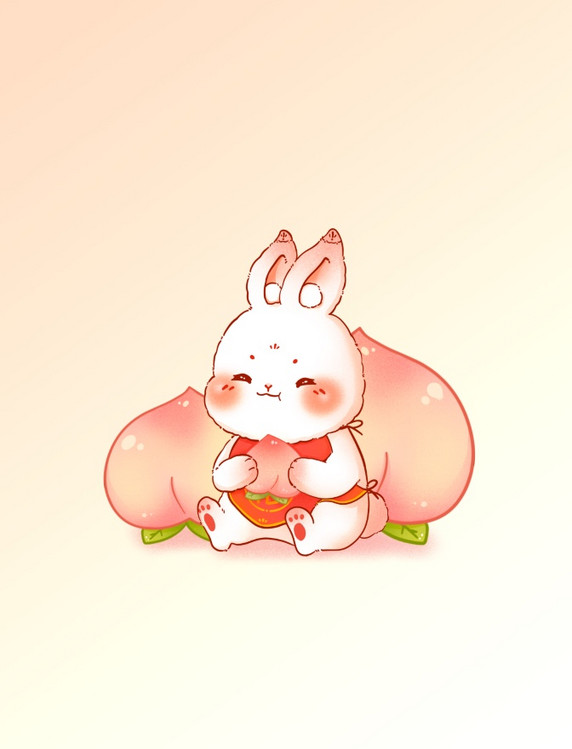 兔年喜庆兔子吃桃子寿桃春节小元素