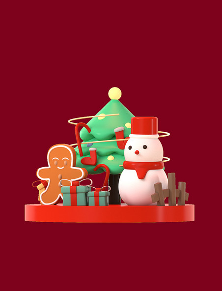C4D圣诞老人场景圣诞树礼物盒姜饼糖拐杖3D元素圣诞