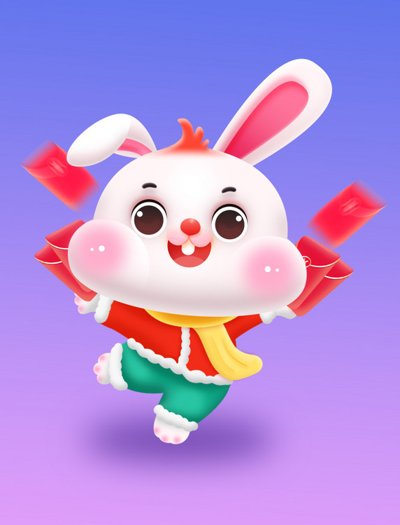 兔年2023年春节喜庆可爱微立体兔子发红包
