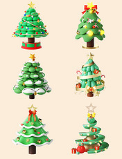 圣诞圣诞节3D立体卡通圣诞树模型套图