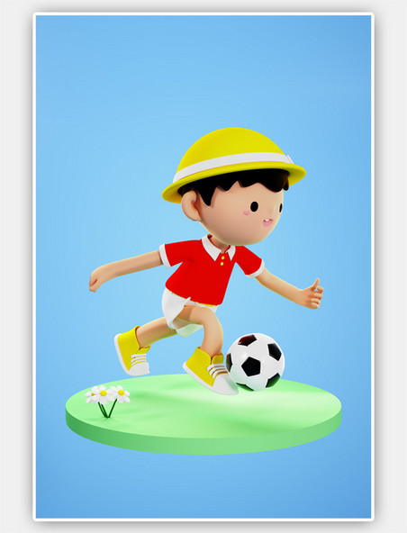 C4D3D立体运动踢足球卡通人物背景