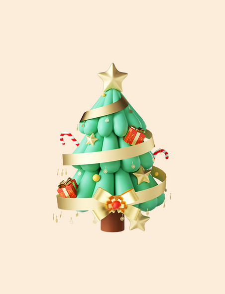 圣诞圣诞节3D立体卡通C4D圣诞树模型