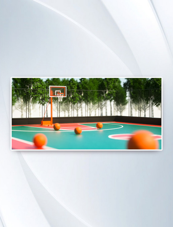 C4D体育球场3D篮球户外背景3D场景