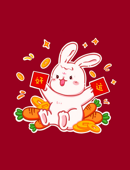2023兔年兔子春节新春祝福贴纸表情包之好运连连