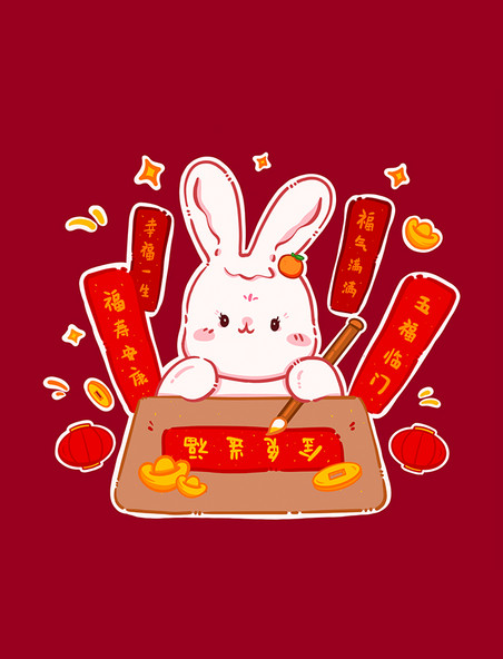 2023兔年兔子春节新春祝福贴纸表情包之金兔送福