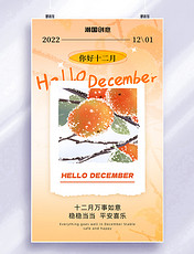 12月你好冬天冬季柿子唯美问候海报