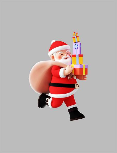 3D立体卡通人物 圣诞老人圣诞节红色圣诞老人送礼物