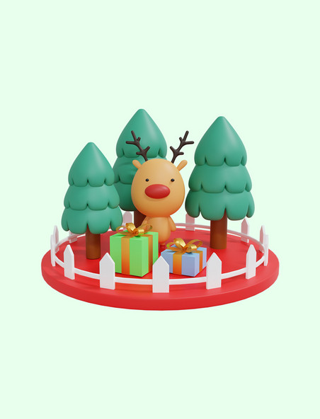 3D圣诞圣诞节圣诞树麋鹿