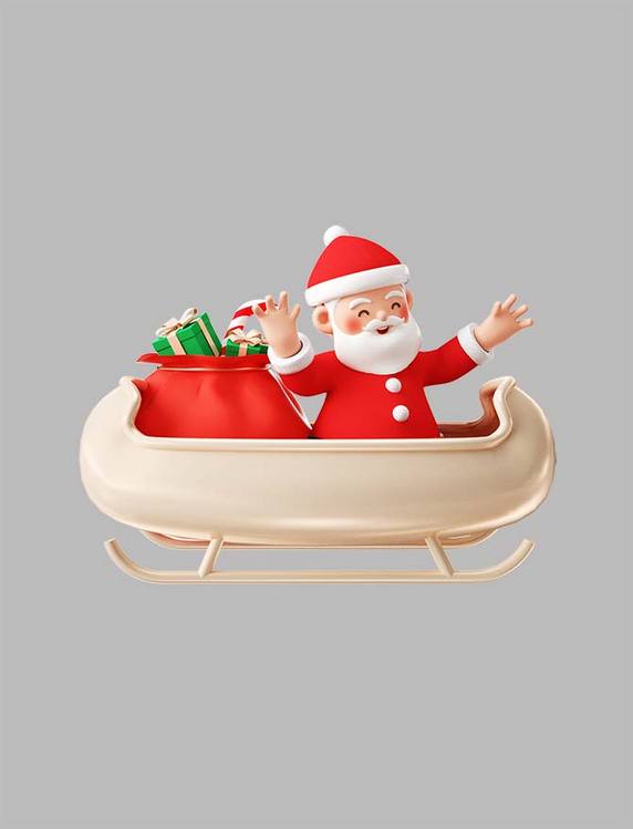 3D立体卡通圣诞节红色圣诞老人送礼物