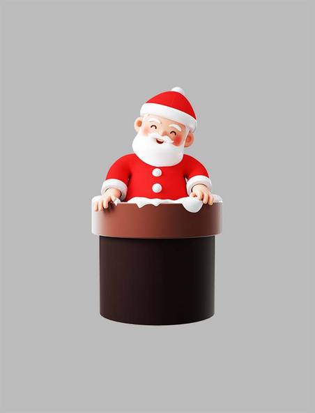 3D立体卡通人物圣诞节红色圣诞老人送礼物