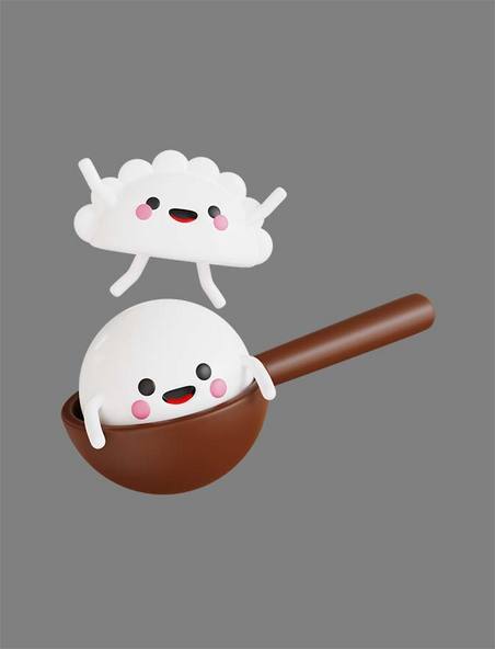 可爱卡通3DC4D立体拟人饺子汤圆木勺