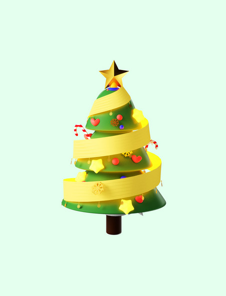 C4D圣诞节立体卡通可爱圣诞树模型