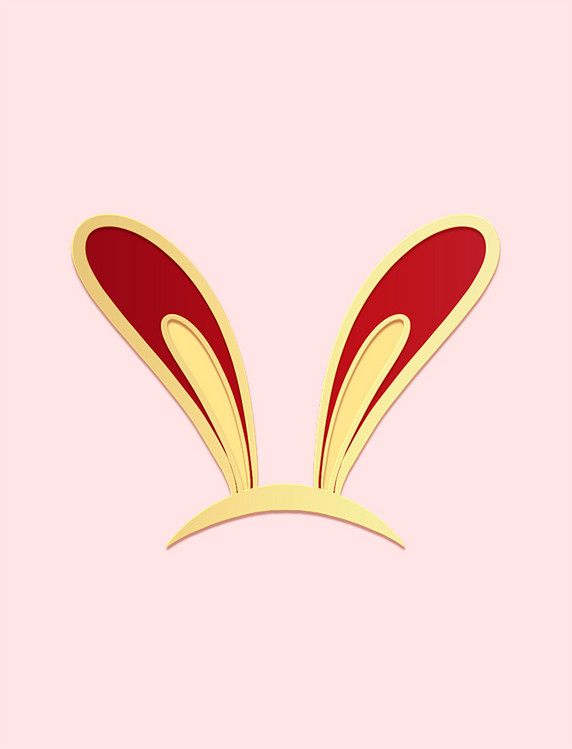 兔年新年新春红金色剪纸风兔子兔耳春节元素