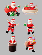 3D立体卡通圣诞圣诞节红色圣诞老人送礼物