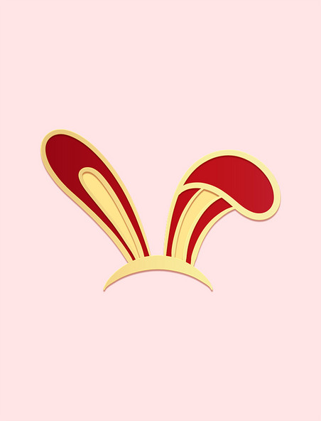兔年新年新春红金色剪纸风兔耳朵装饰元素